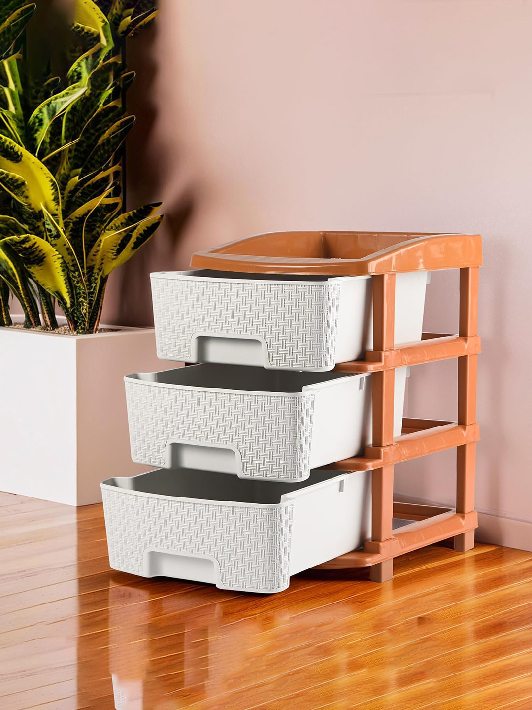 Kuber Industries White & Brown 3-Tier Storage Organisers