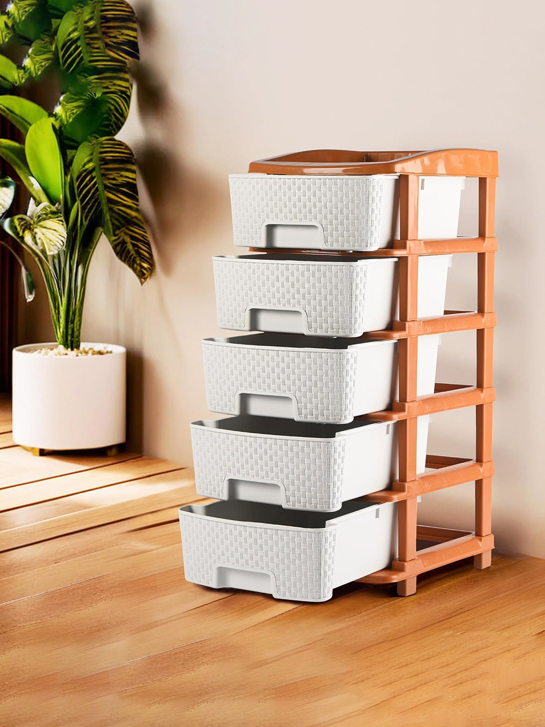 Kuber Industries White & Brown 5-Tier Storage Organisers