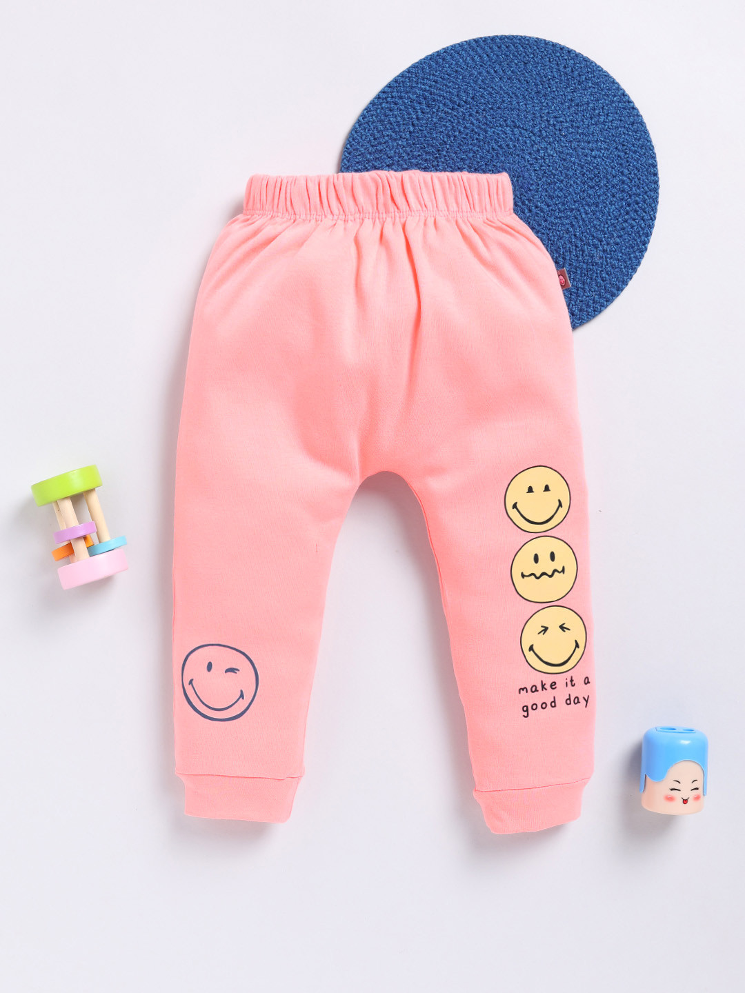 Infants Stylish Infant Girls Smiley Printed Pure Cotton Joggers