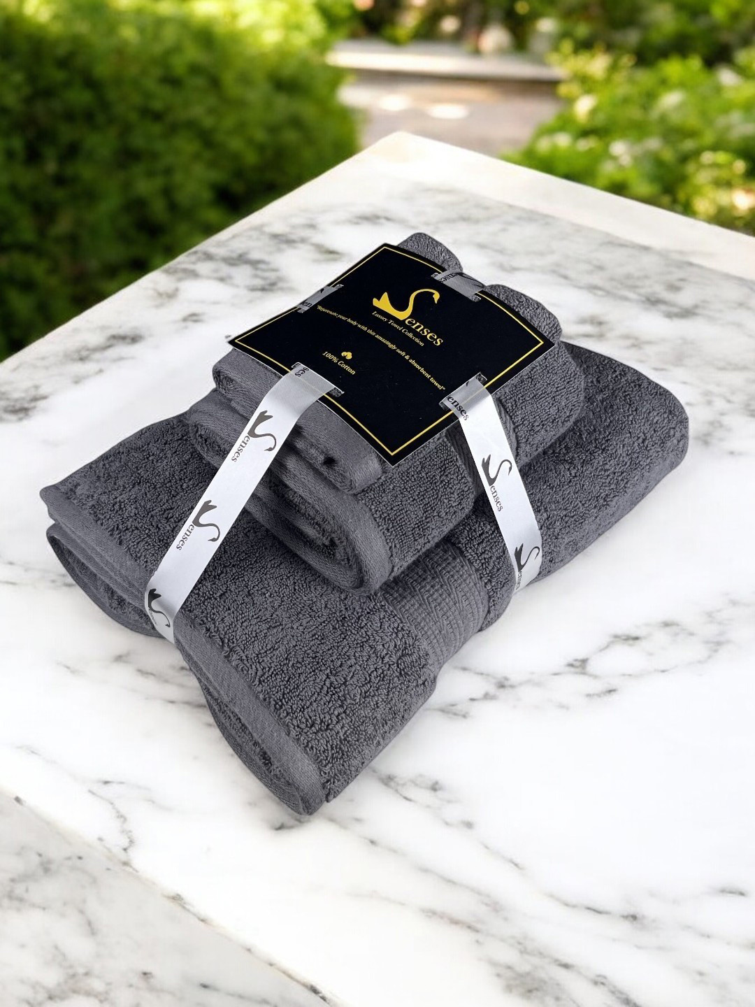 SENSES Black 3 Pieces Cotton 804 GSM Bath Towels