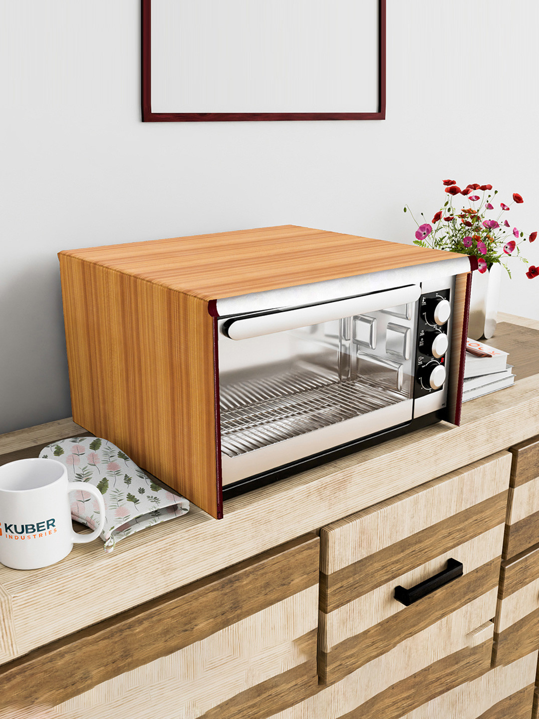 Kuber Industries Gold Toned Printed Microwave Oven Cover