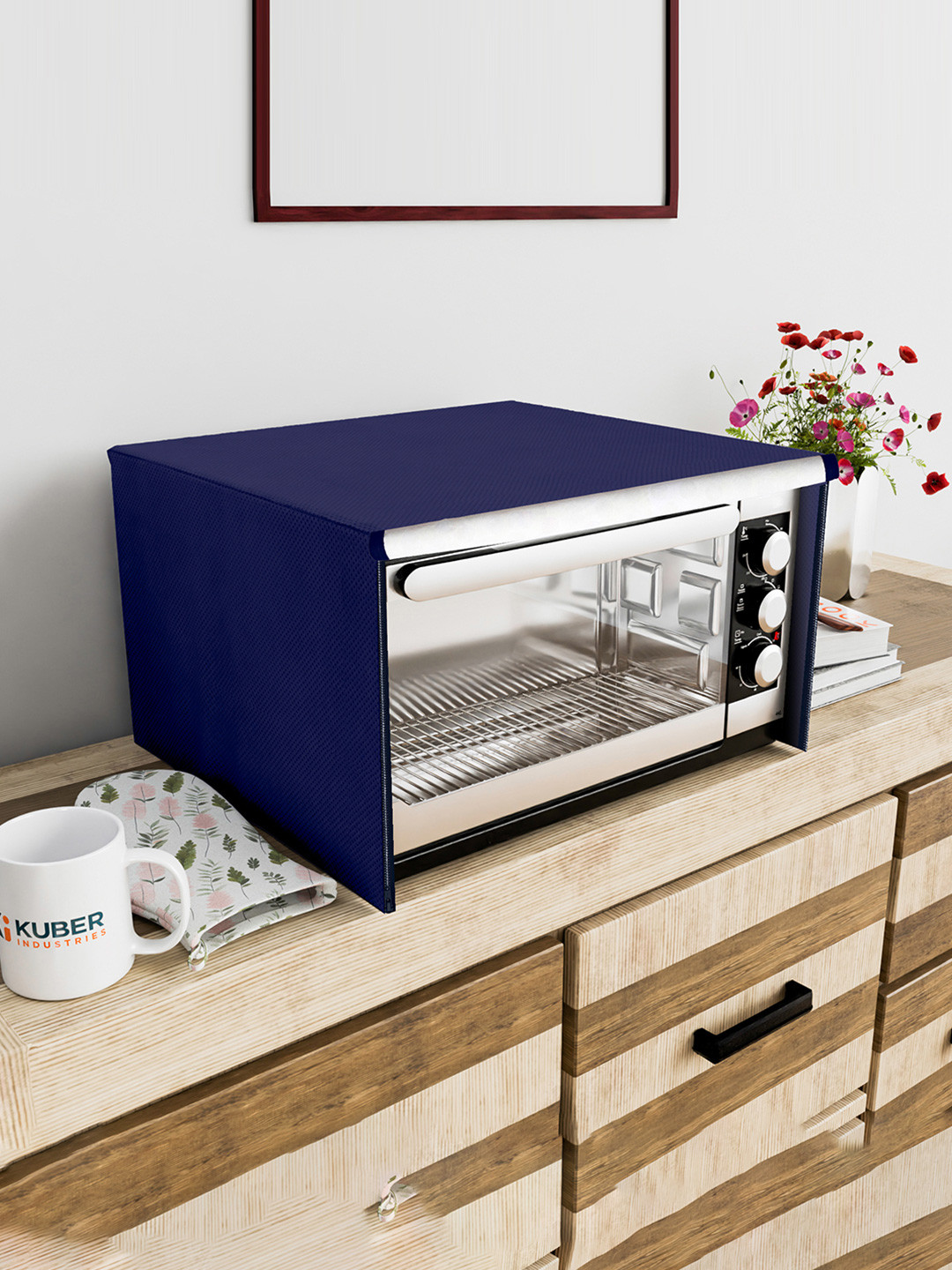 Kuber Industries Navy Blue Printed Microwave Oven Covers
