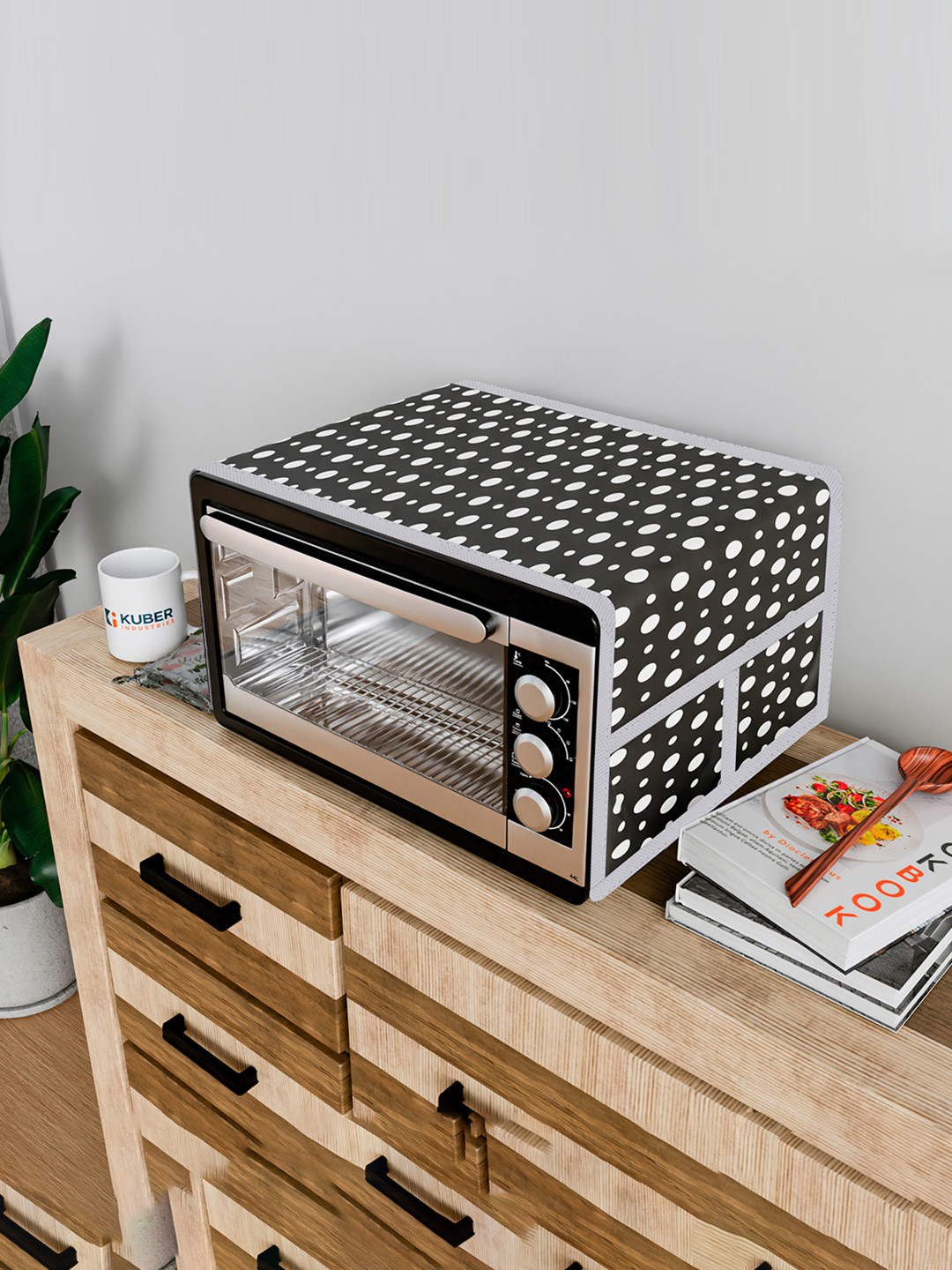 Kuber Industries Grey & White Printed Microwave Oven Cover