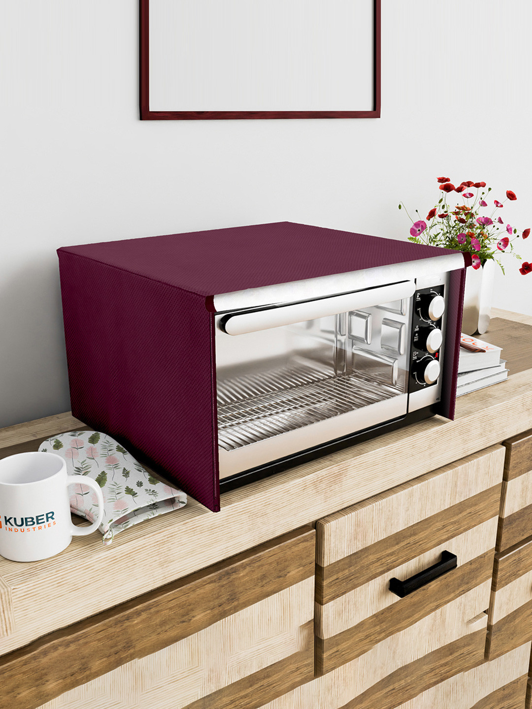 Kuber Industries Maroon & Off White Printed Microwave Oven Cover