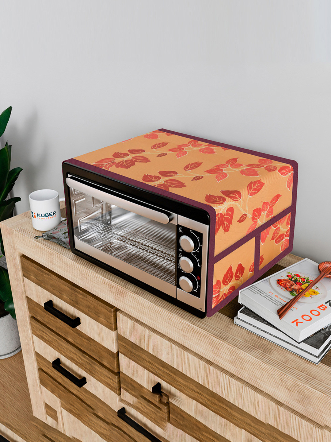 Kuber Industries Brown & Red Printed Microwave Oven Cover