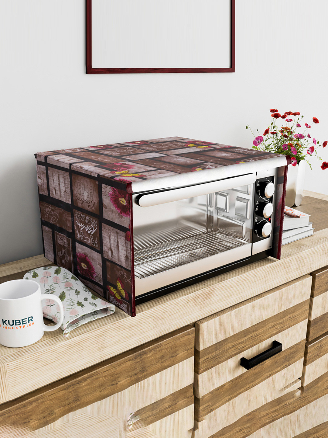 Kuber Industries Brown & Pink Printed Microwave Oven Covers