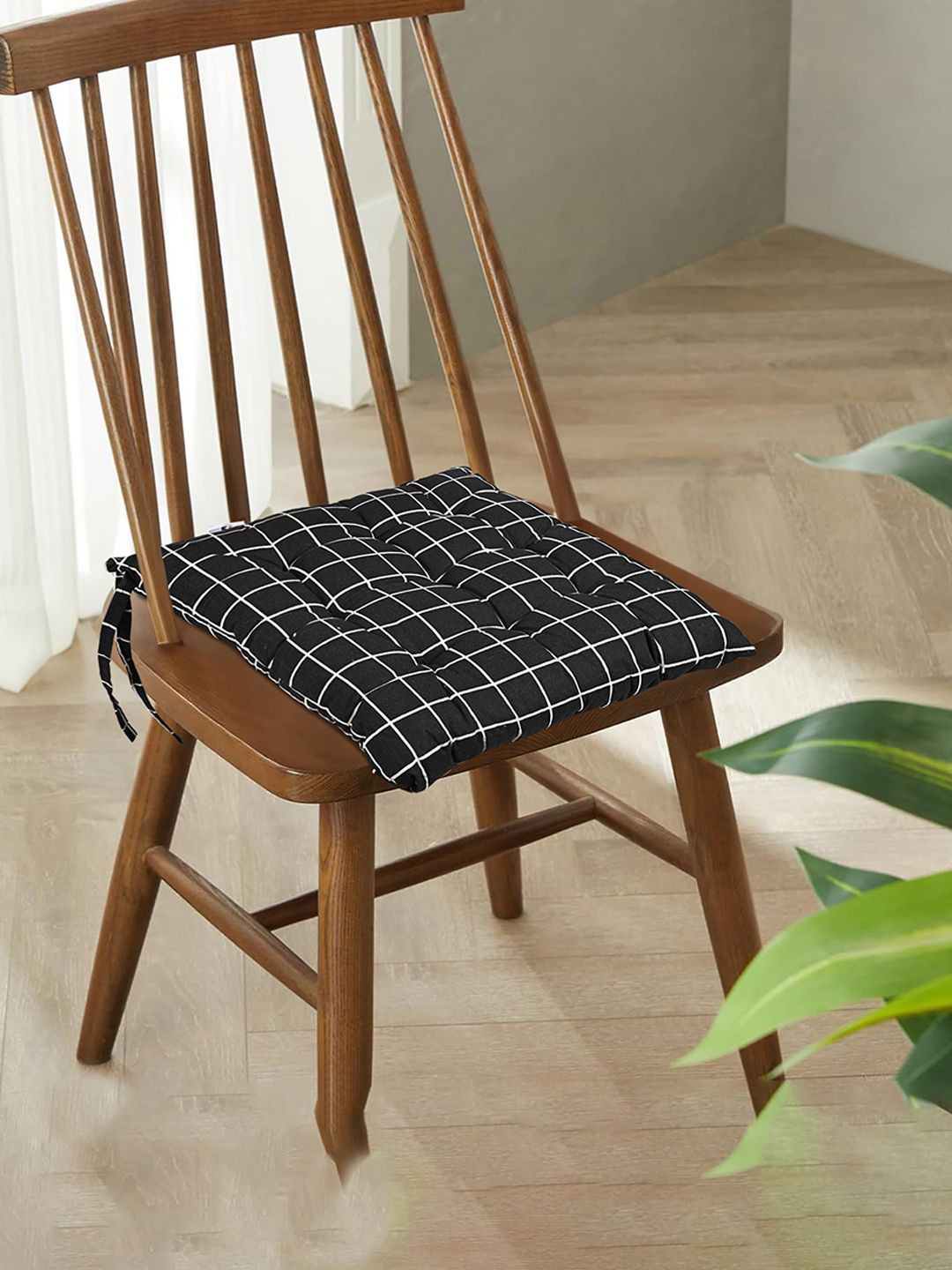 Kuber Industries Black & Green 2 Pieces Checked Cotton Chair Pads