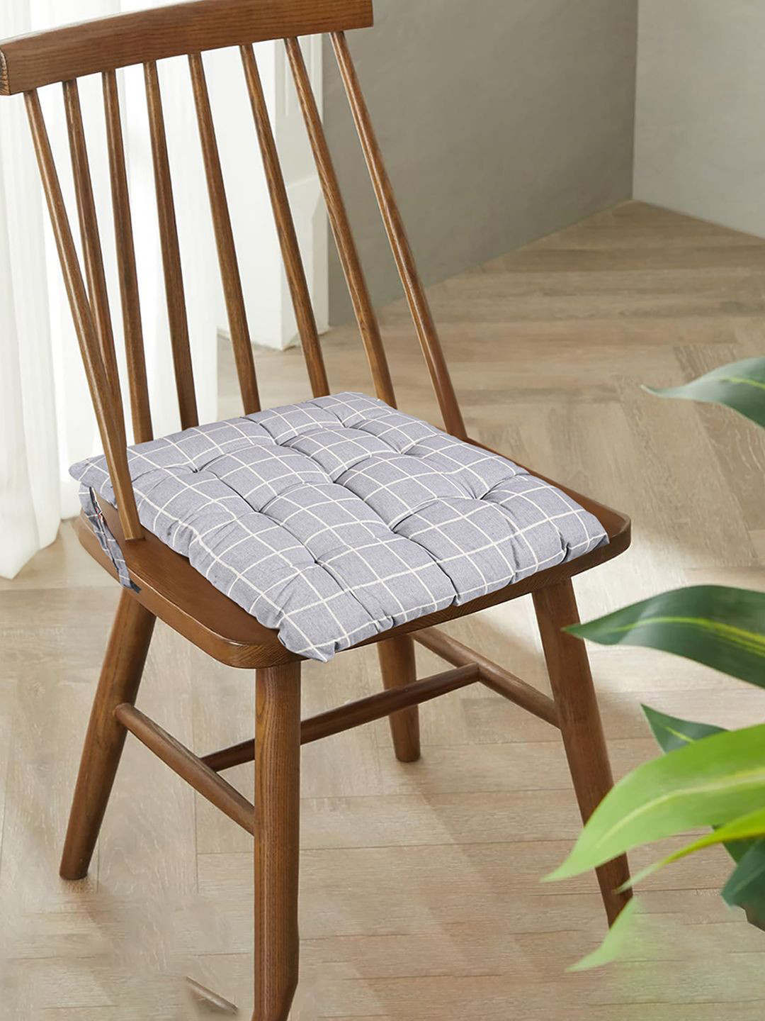 Kuber Industries Grey & White 6 Pieces Checked Cotton Chair Pads