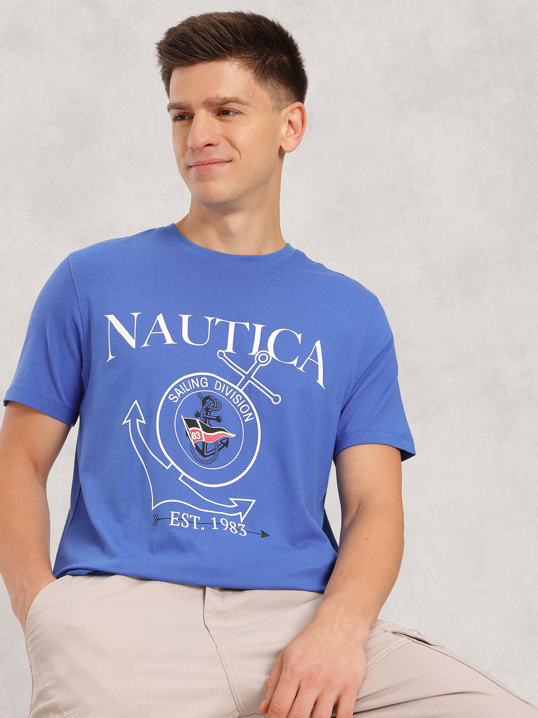 Nautica Men Brand Logo Printed Pure Cotton T-shirt