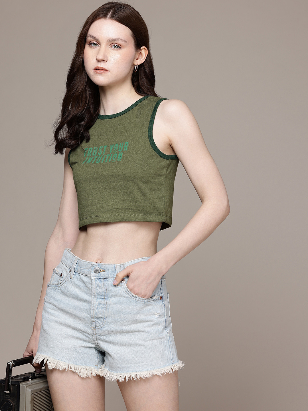 The Roadster Life Co. Typography Printed Slim Fit Crop T-shirt