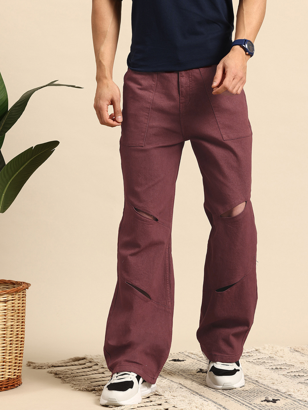 Mast & Harbour Men Wide Leg Fit Cut-Out Jeans