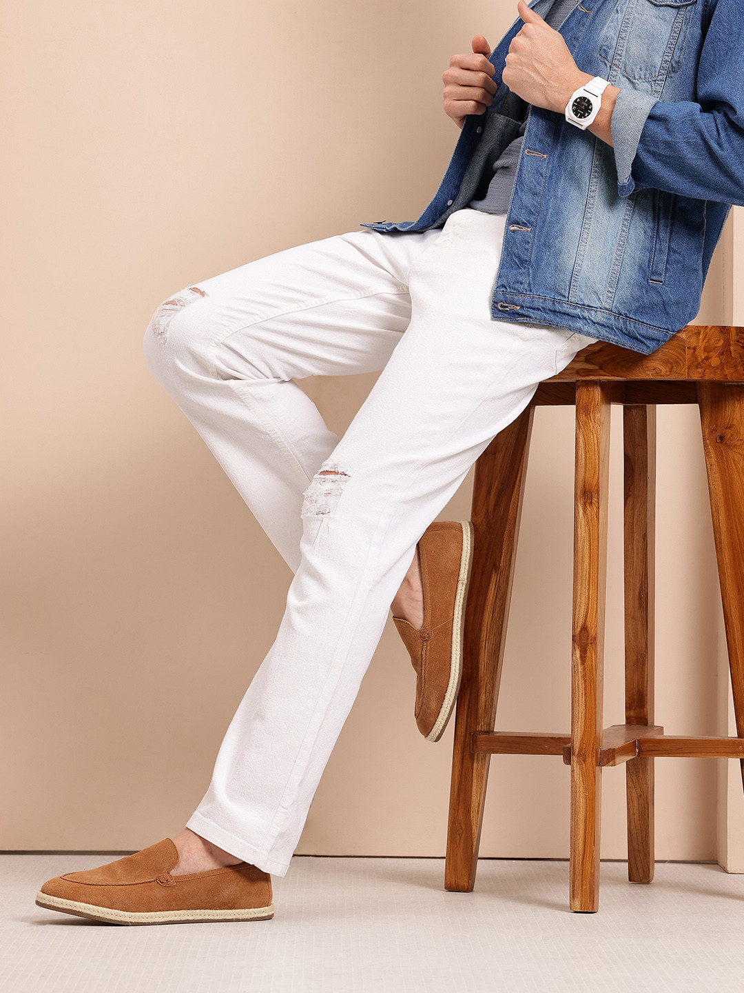 Mast & Harbour Men Bootcut Fit Ripped Jeans