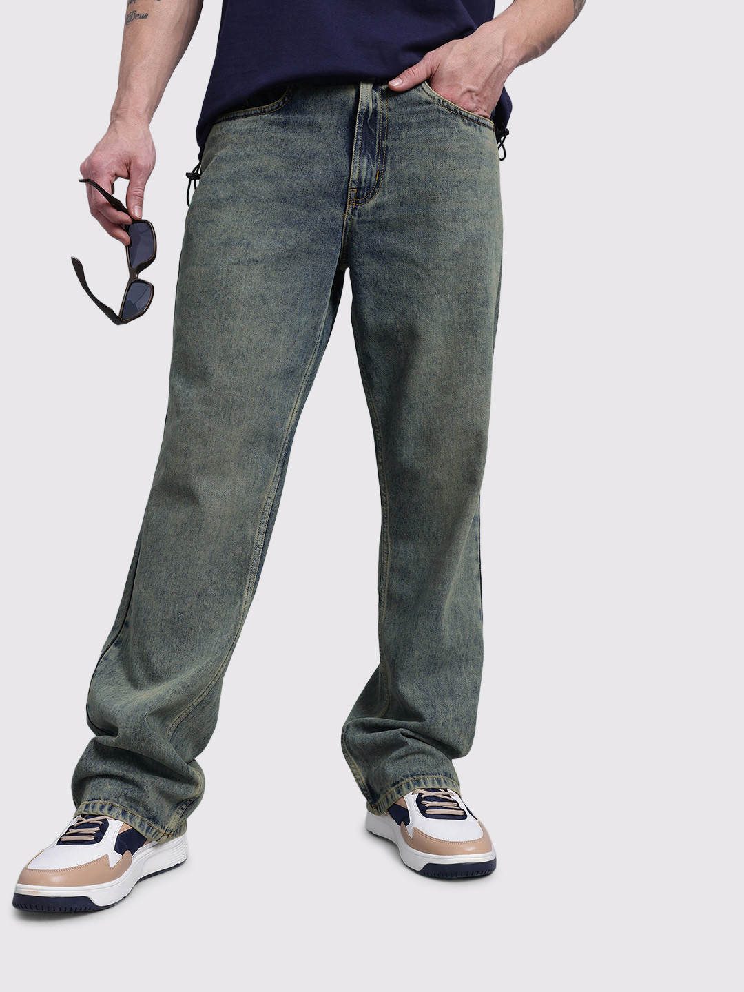 The Roadster Life Co. Men Vintage Wash Pure Cotton Heavy Fade Flared Jeans