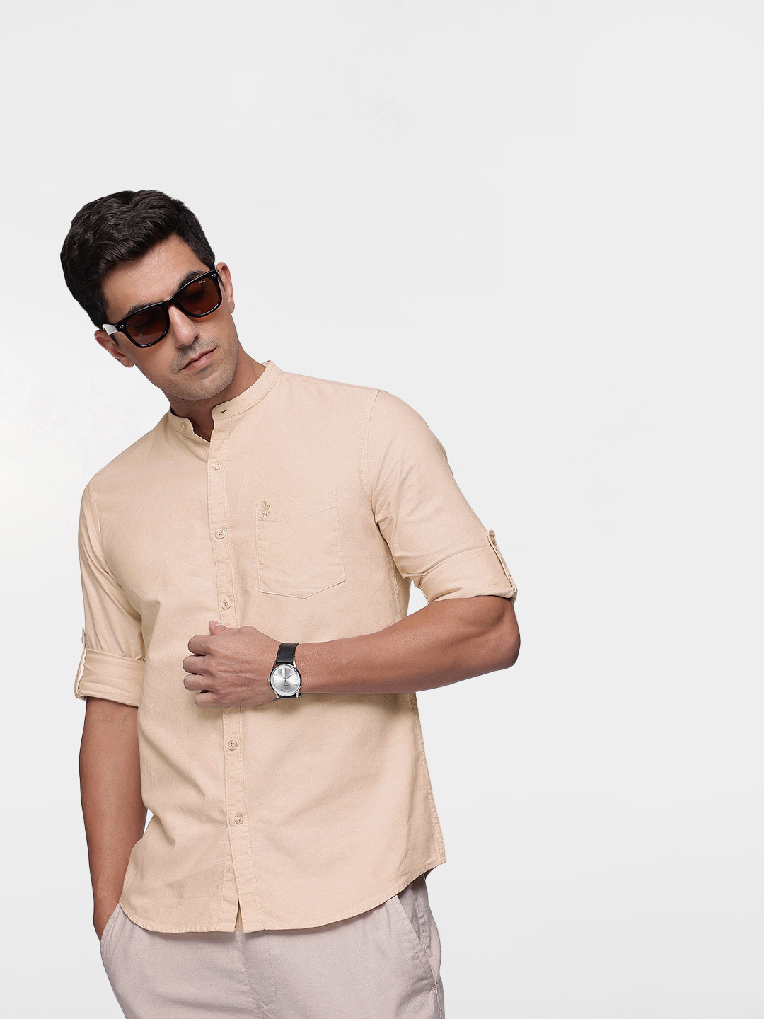 French Connection Oxford Cotton Slim Fit Roll-Up Sleeves Casual Shirt