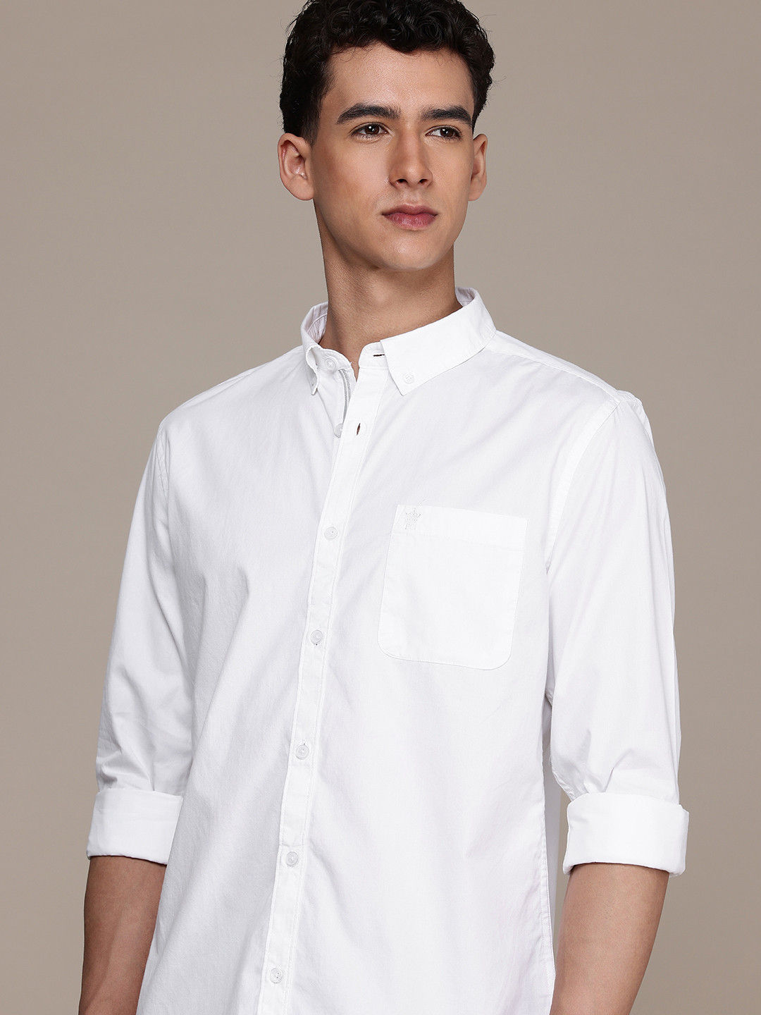 French Connection Pure Cotton Button-Down Collar Slim Fit Casual Shirt