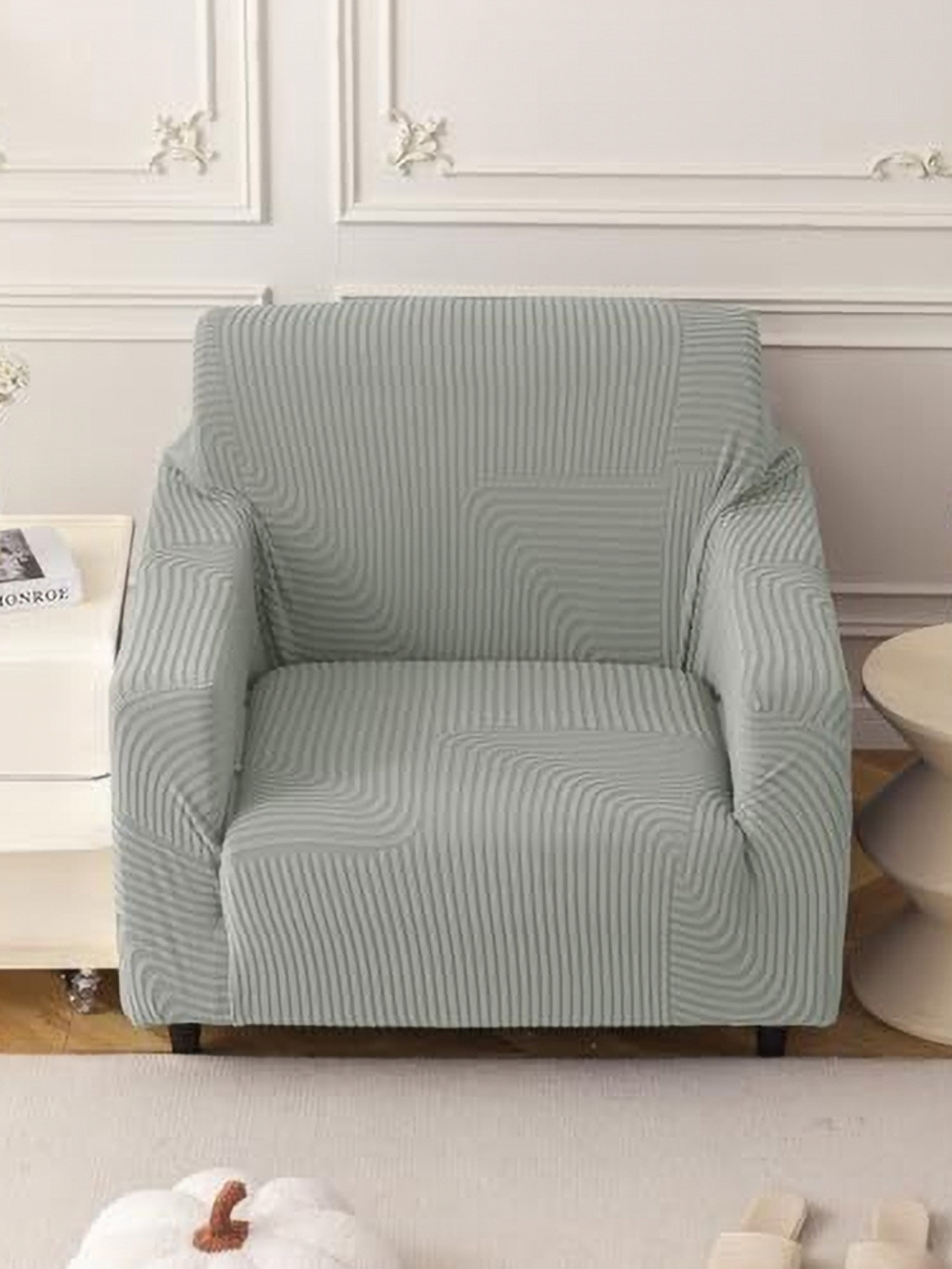 HOUSE OF QUIRK Grey Self Design Jacquard Soft Touching 1 Seater Sofa Cover