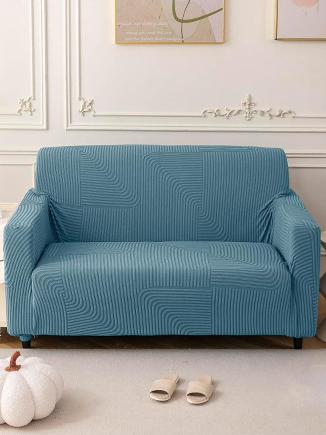 HOUSE OF QUIRK Thickened Fabric Soft Touching Stretch 3 Seater Sofa Cover-73x91x20In