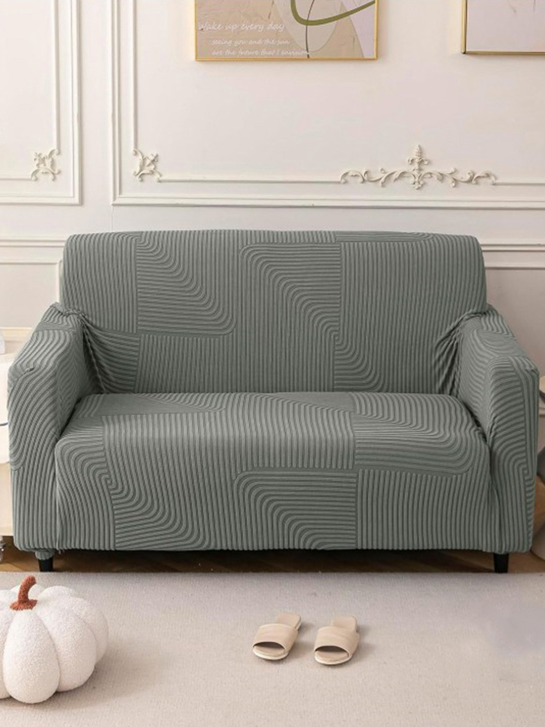 HOUSE OF QUIRK Grey Jacquard Soft Touching 1 Seater Sofa Cover