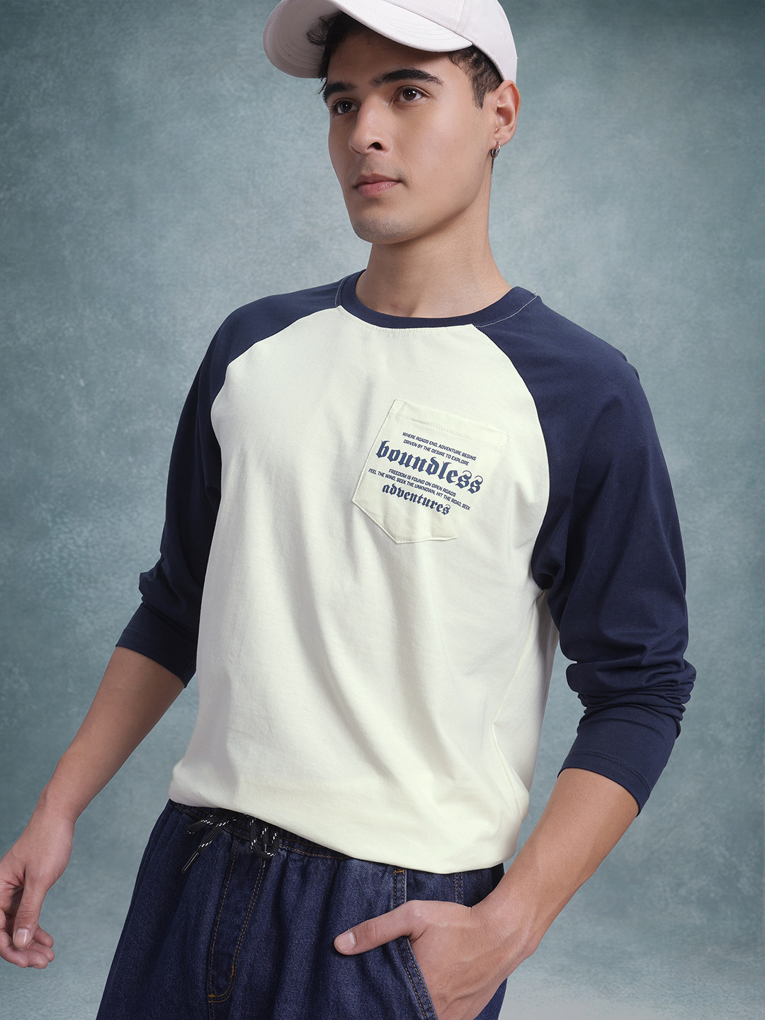 The Roadster Lifestyle Co. Typography Print Raglan Sleeves Relaxed Fit T-shirt