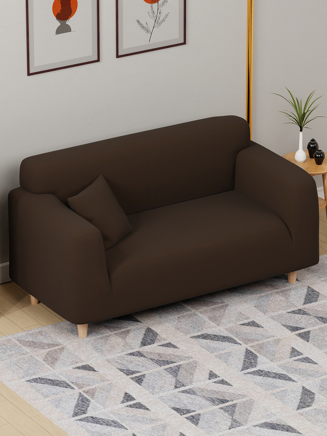 Lukzer Brown 2 Seater Sofa Cover With Arms
