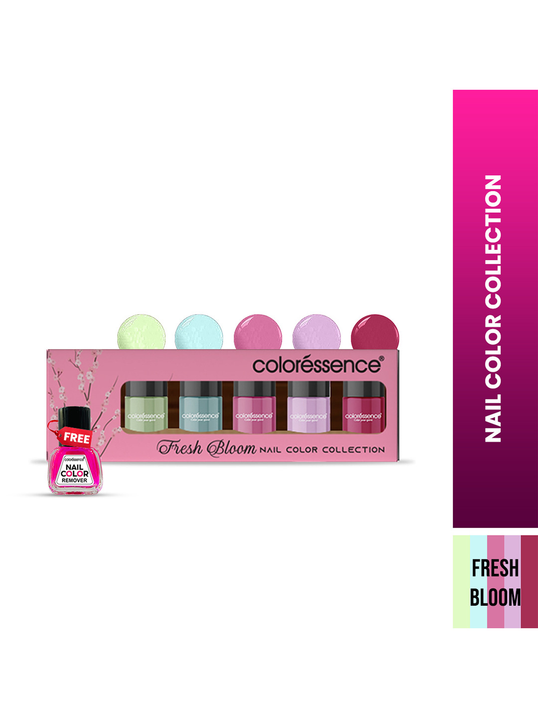 Coloressence Set Of 5 Fresh Bloom Quick Dry Nail Paint With Remover - 6 ml Each