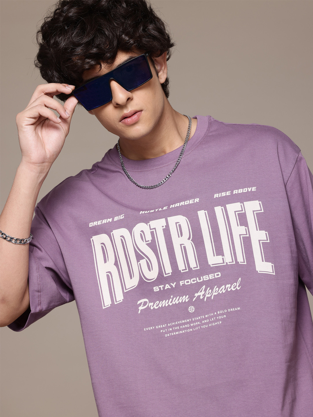 Roadster The Lifestyle Co Brand Logo Printed Drop-Shoulder Sleeves Pure Cotton T-shirt