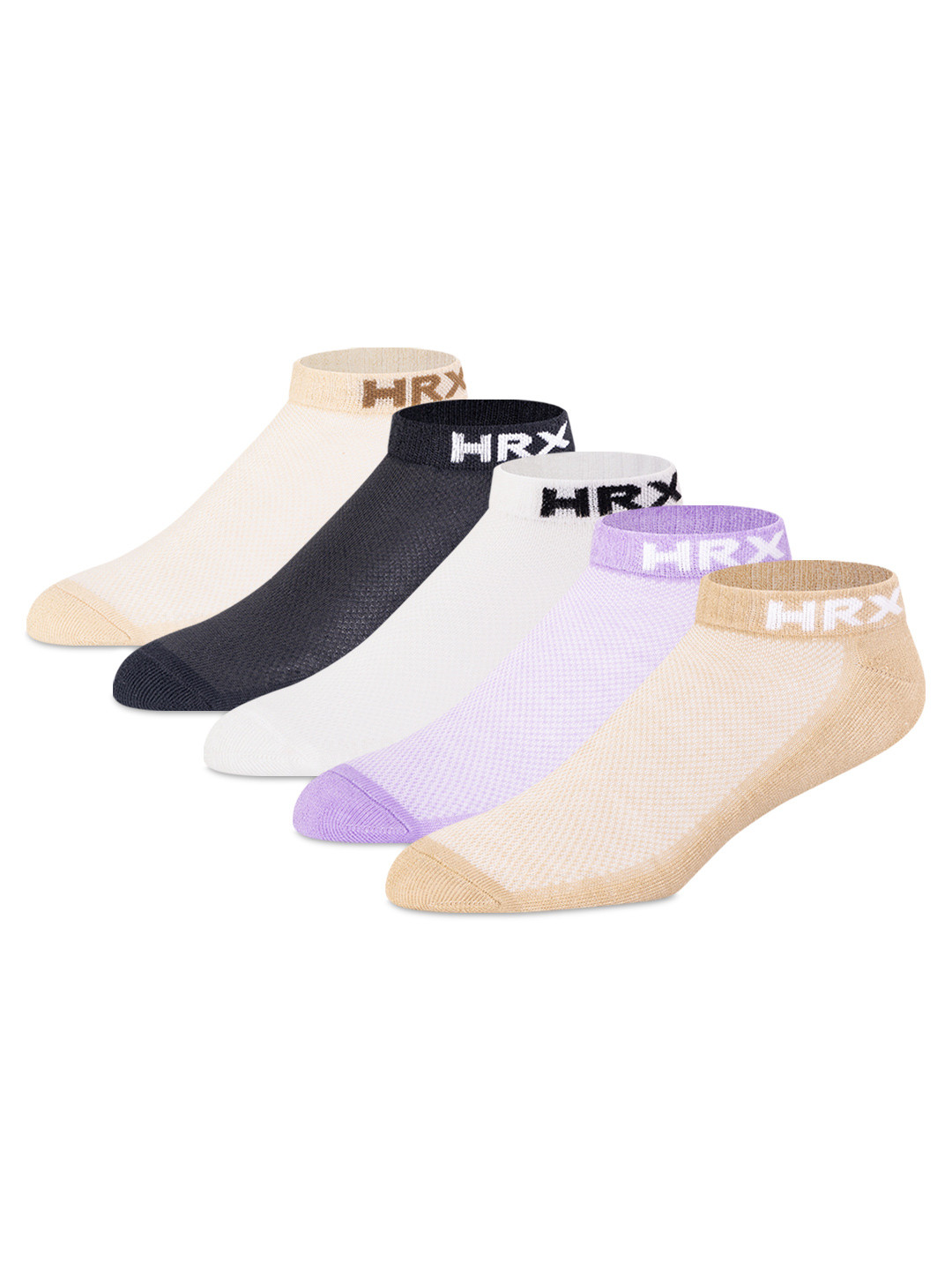 HRX by Hrithik Roshan Women Pack Of 5 Multicoloured Cotton Ankle Length Socks