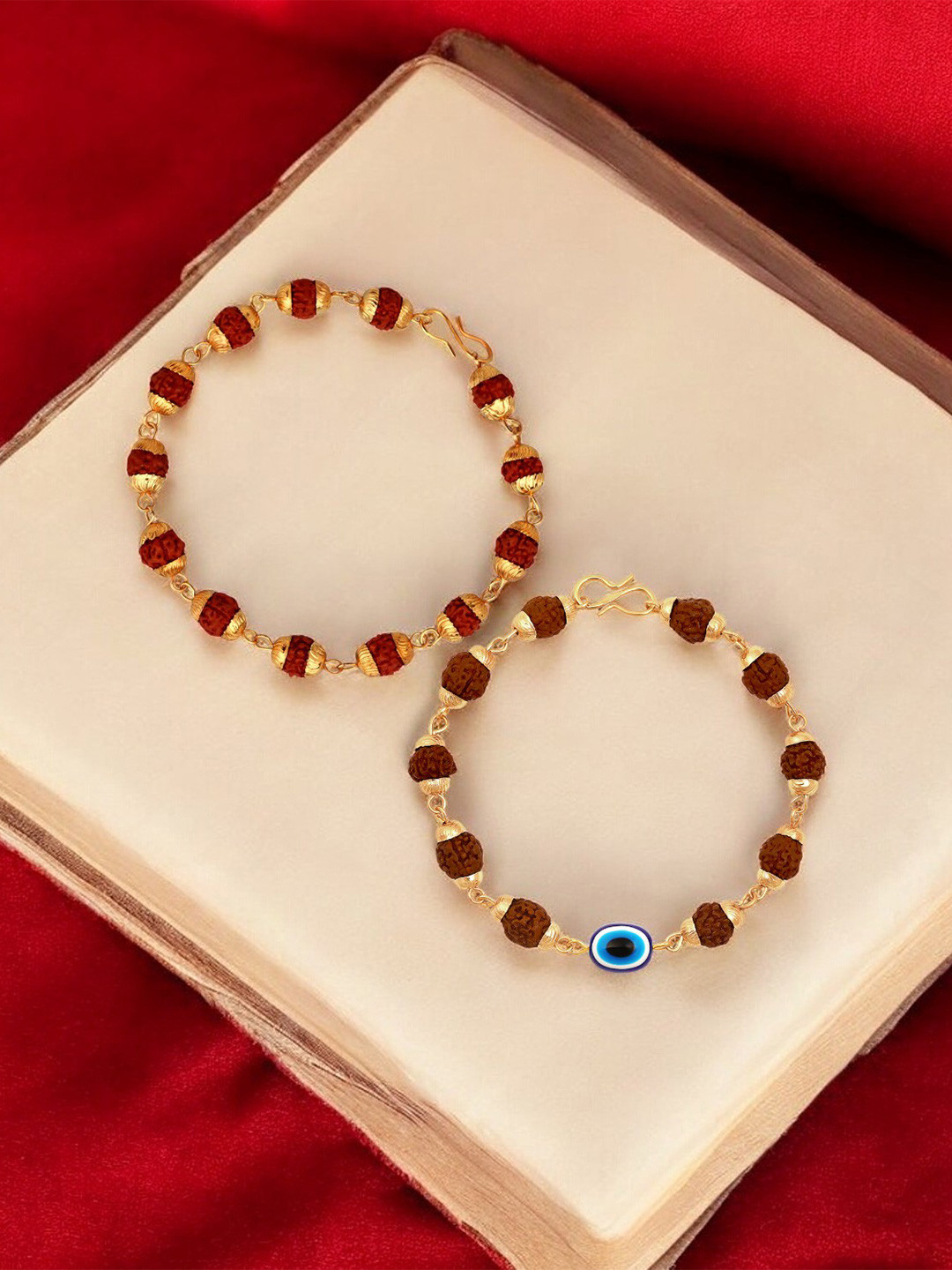 Mahi Set of 2 Gold-Plated Wraparound Evil Eye Bracelets