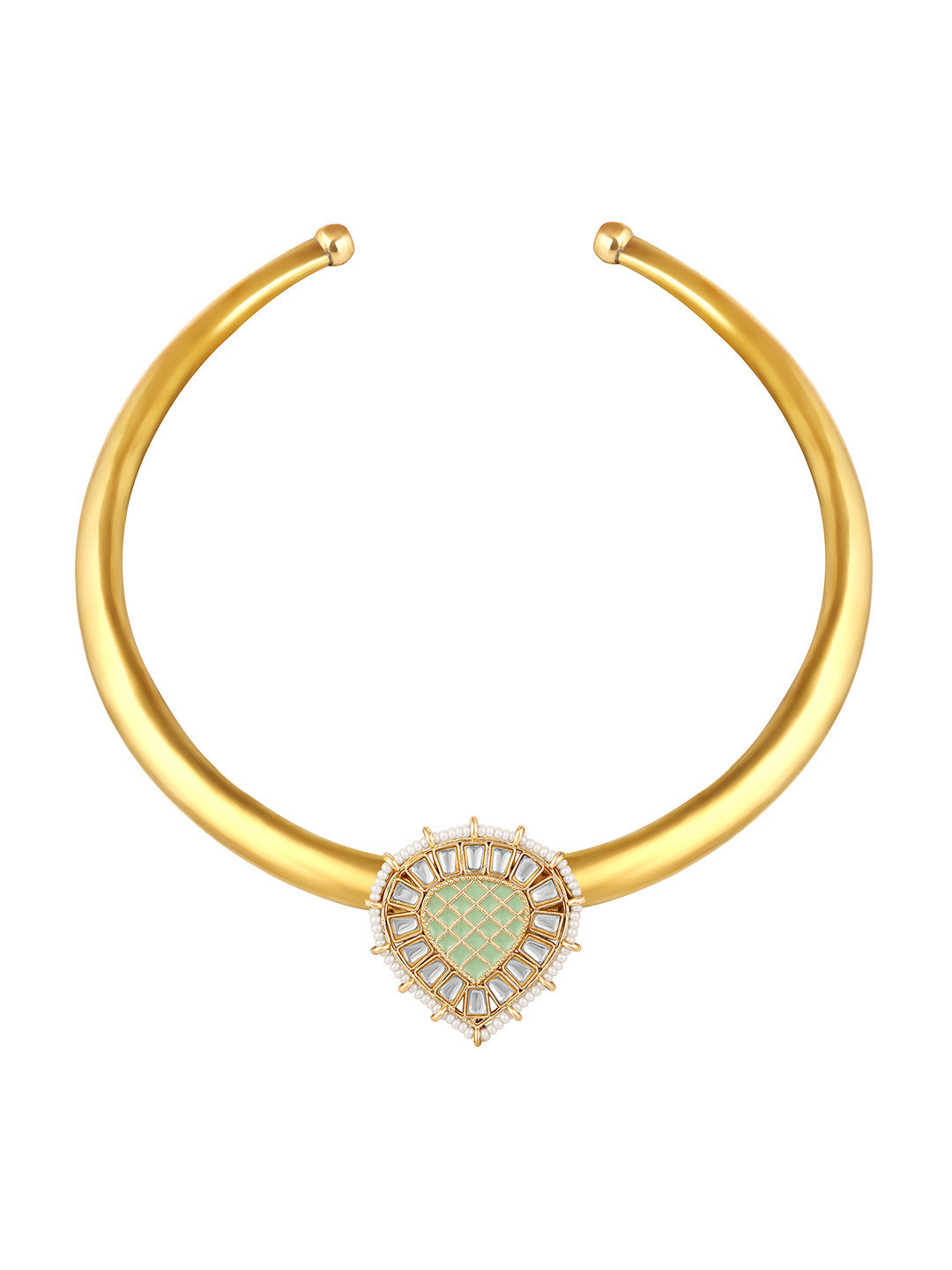 BDIVA 18K Gold-Plated Regal Mint Kundan Medallion Choker