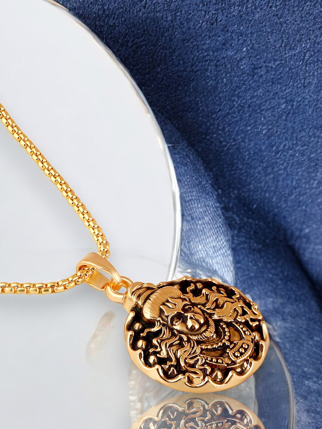 Mahi Gold-Plated Circular Pendants with Chains