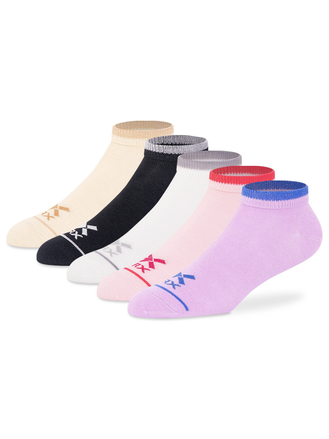 HRX by Hrithik Roshan Women Pack Of 5 Multicolored Cotton Ankle-Length Sock