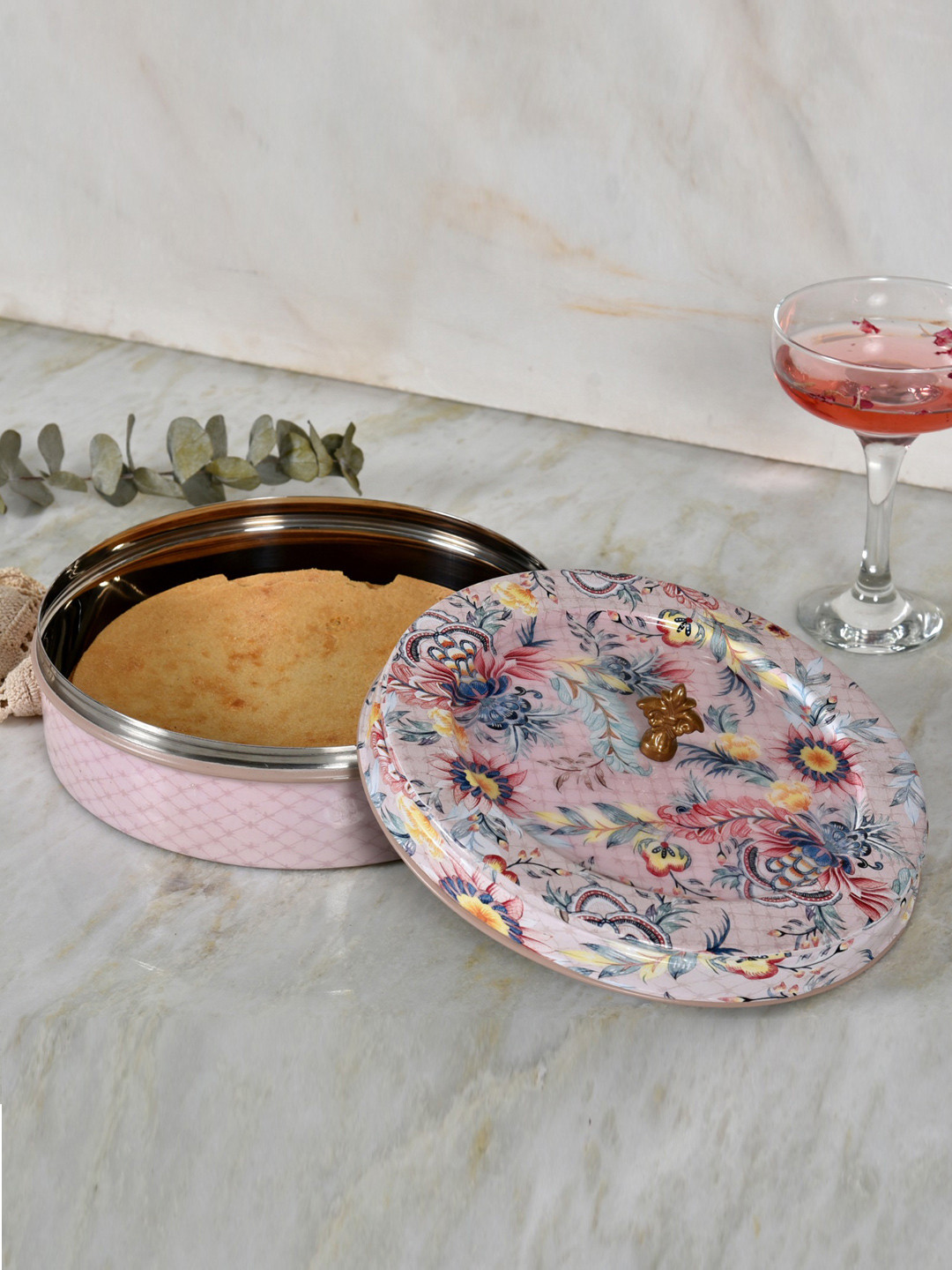 Living With Elan Gingham & Blooms Pink Floral Printed Air-Tight Roti Box 1500 ml