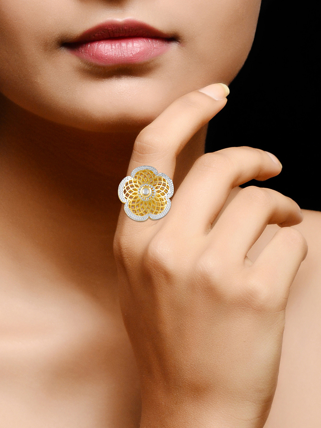 BDIVA 18k Gold Plated Flower Ring