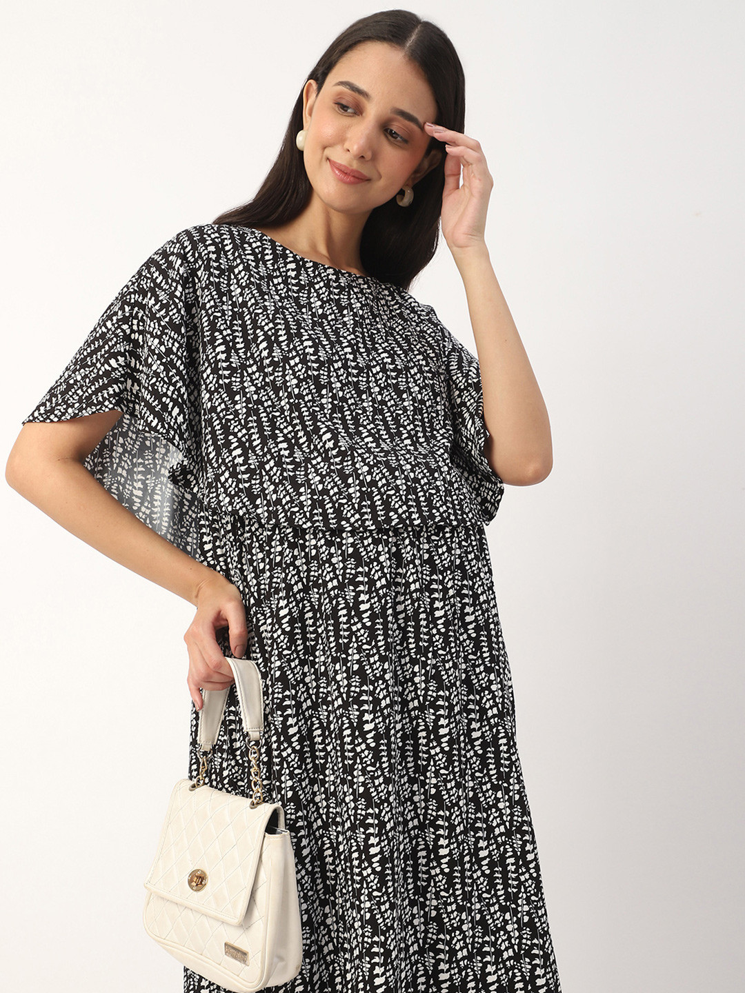 Mystere Paris Abstract Printed Kimono Sleeve Maternity Kaftan Maxi Dress