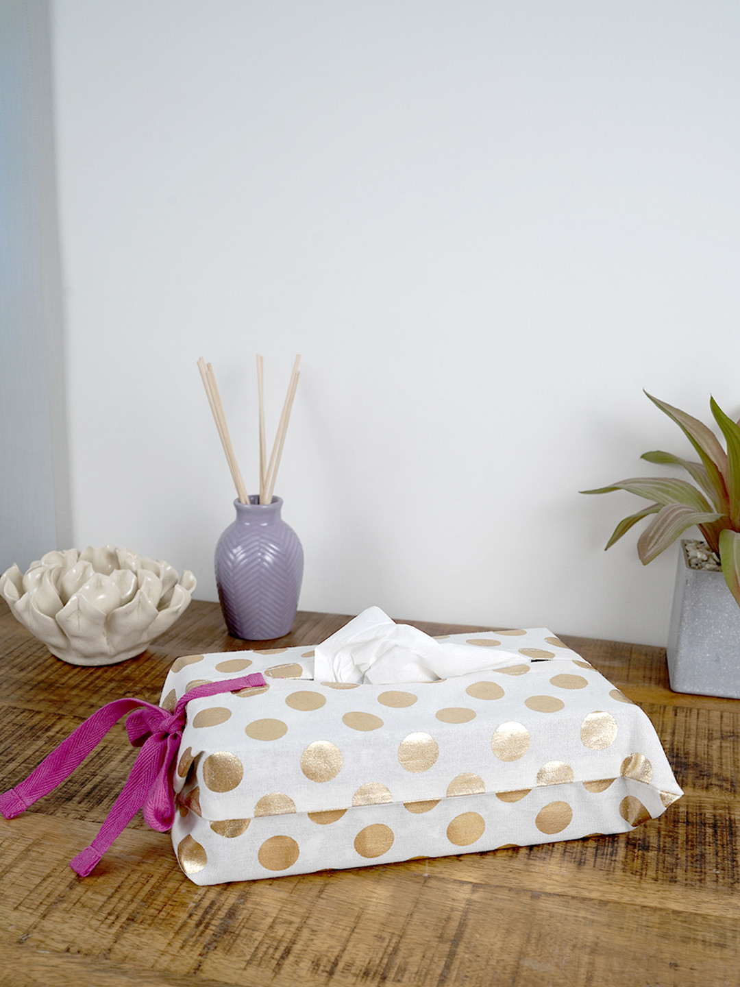 Ratan Cart White Printed Cotton Tissue Box Cover