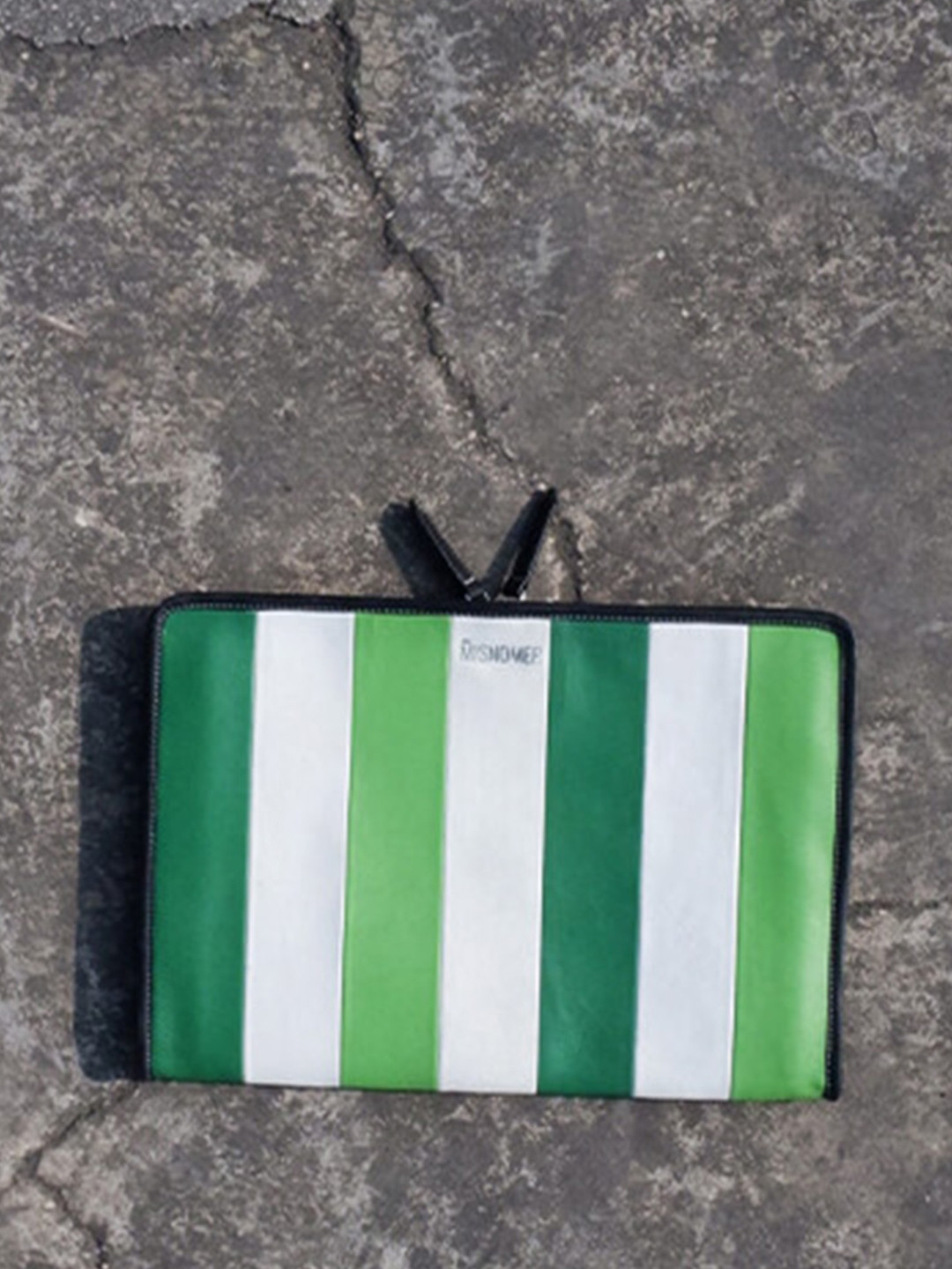 the Misnomer Unisex Striped Leather Laptop Sleeve Up to 14 inch