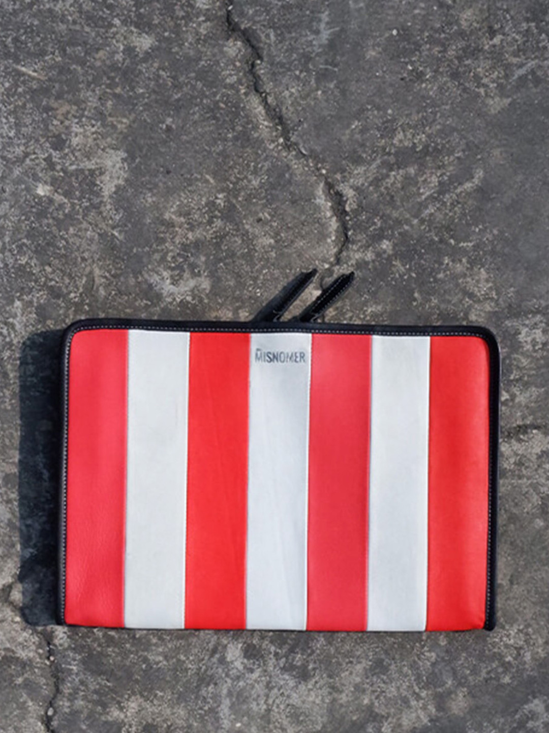 the Misnomer Unisex Striped Leather Laptop Sleeve Up to 14 inch
