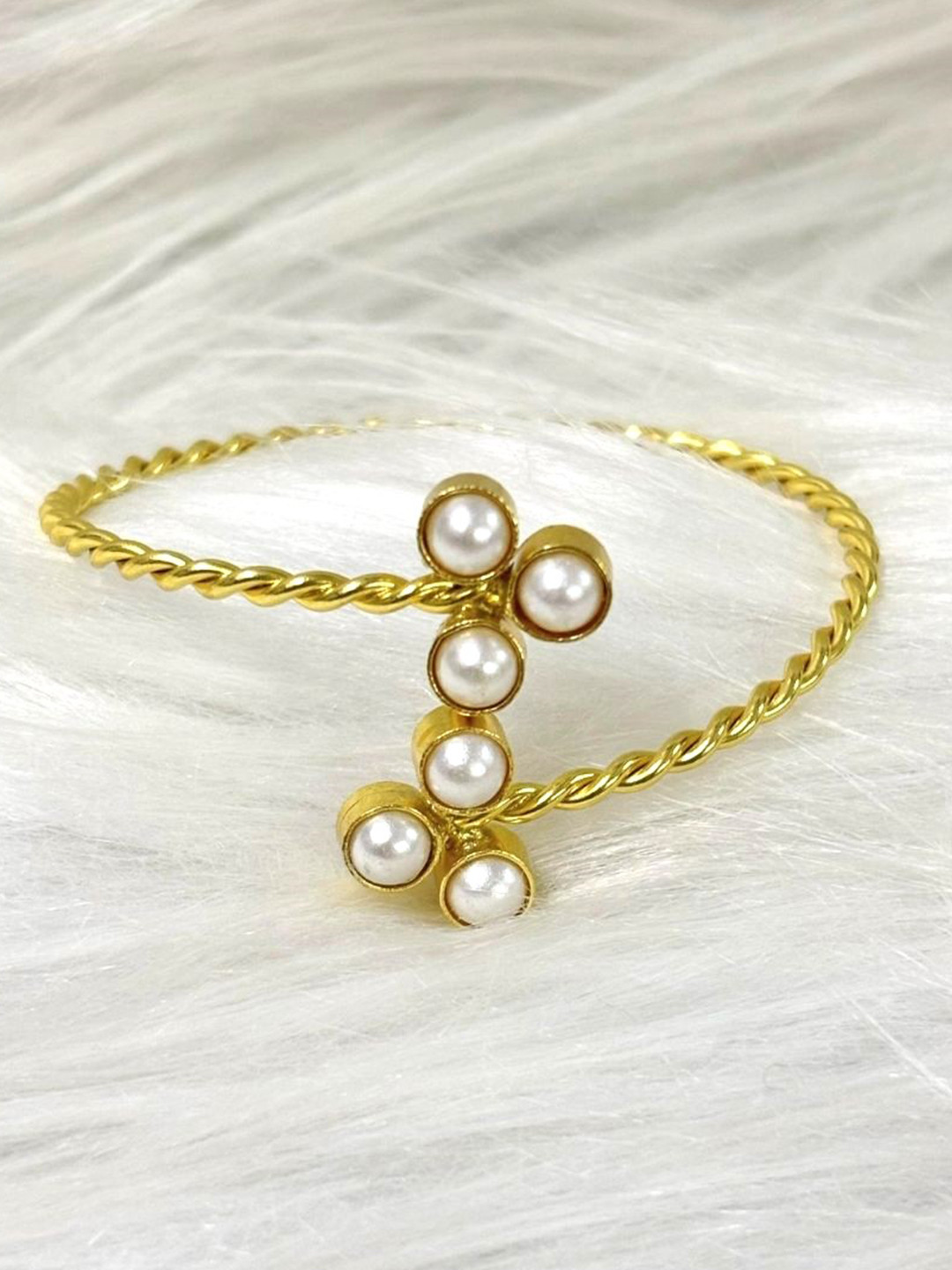BDIVA 18k Gold-Plated Twisted Pearl Beaded Wraparound Bracelet