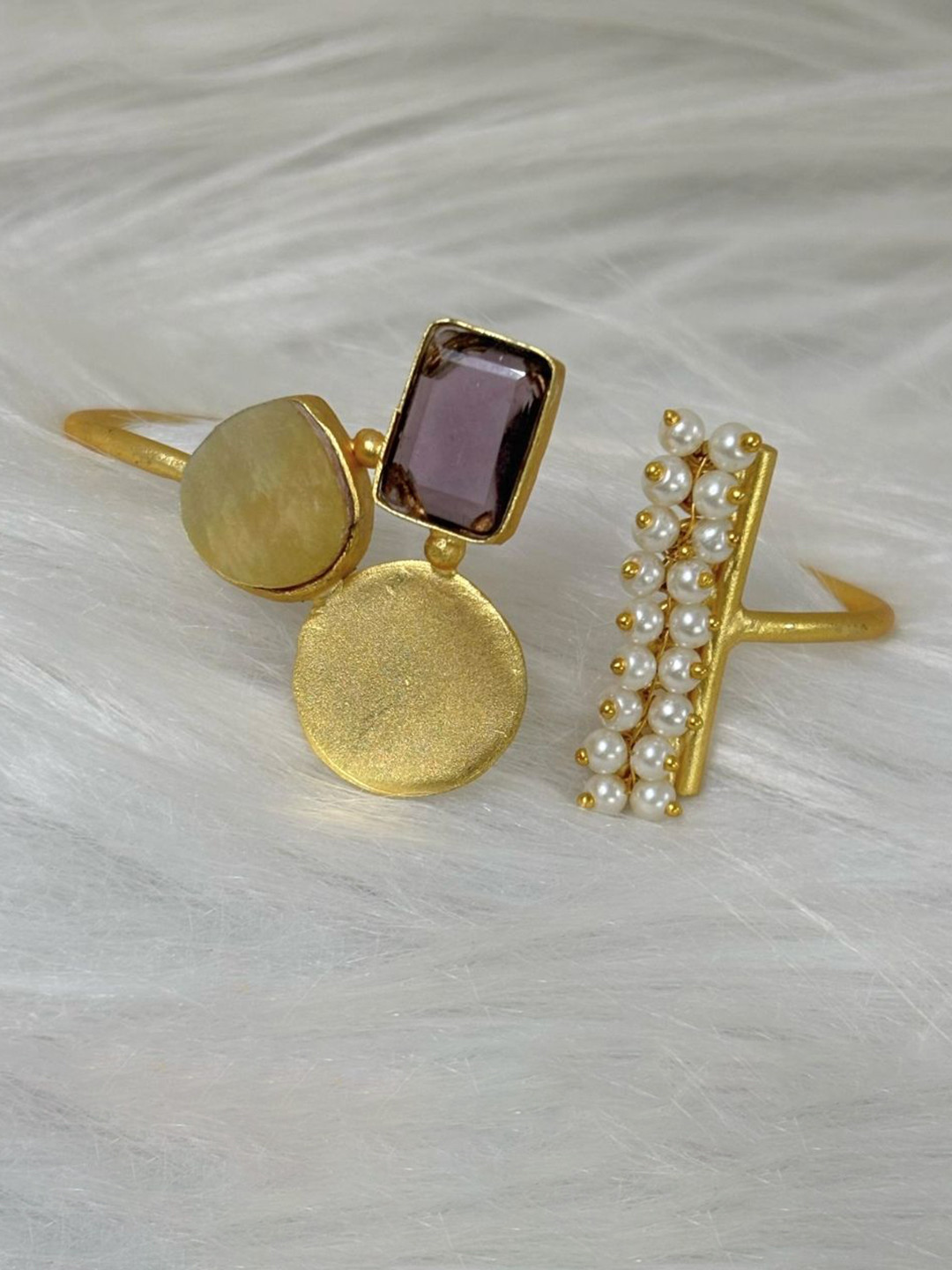 BDIVA 18 K Gold-Plated Brass Bangle-Style Beaded Bracelet