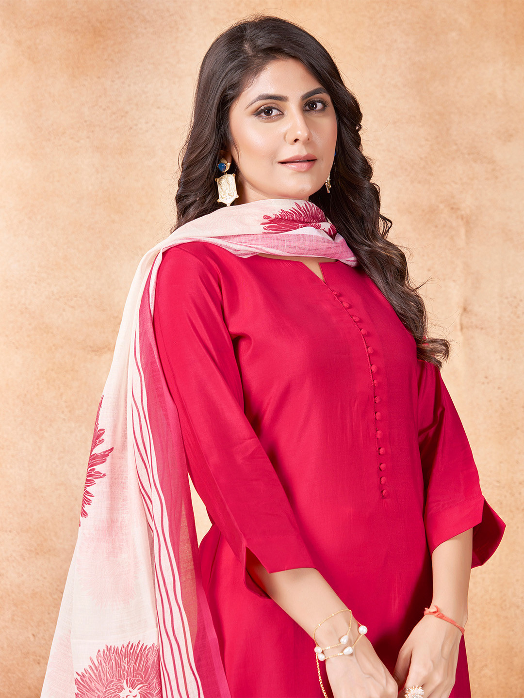 MOJILAA Roman Silk Straight Kurta with Trousers & Dupatta