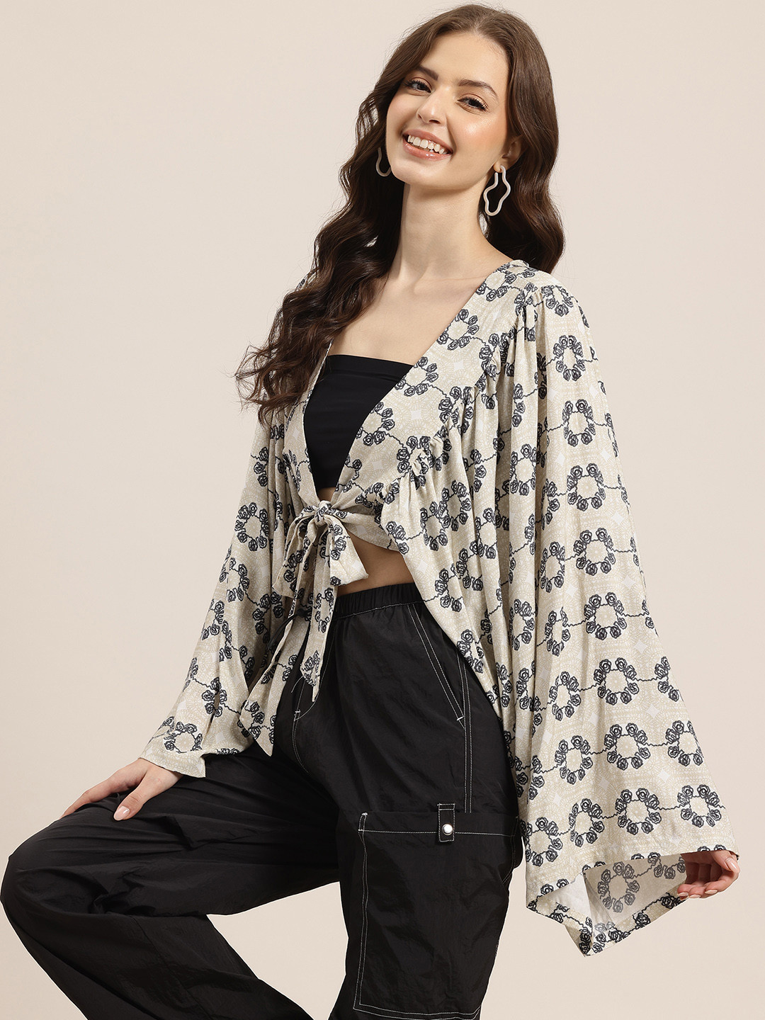 HERE&NOW Floral Print Kimono Sleeves Top