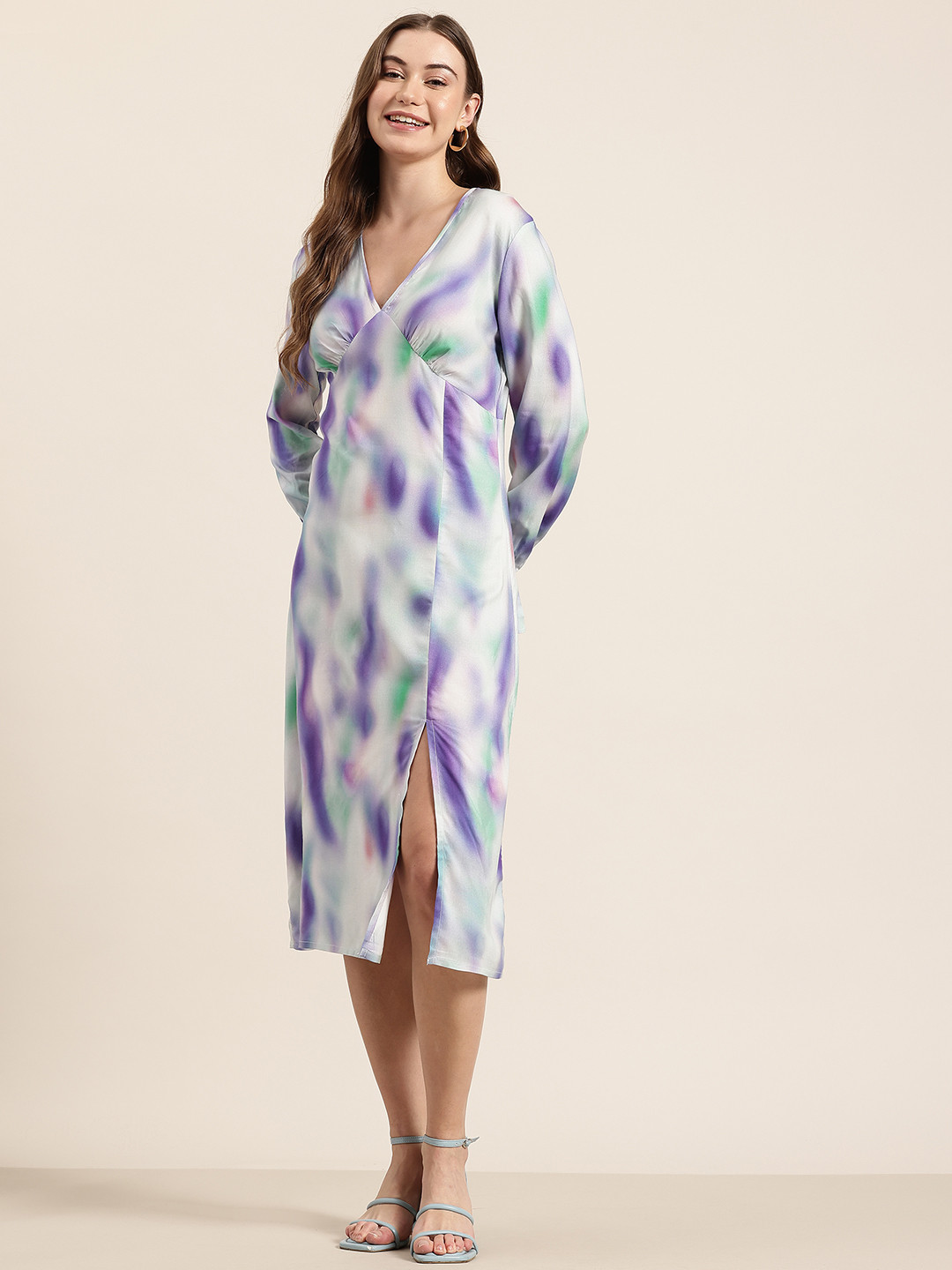 HERE&NOW Gradient Effect Empire Midi Dress with Thigh-High Slit