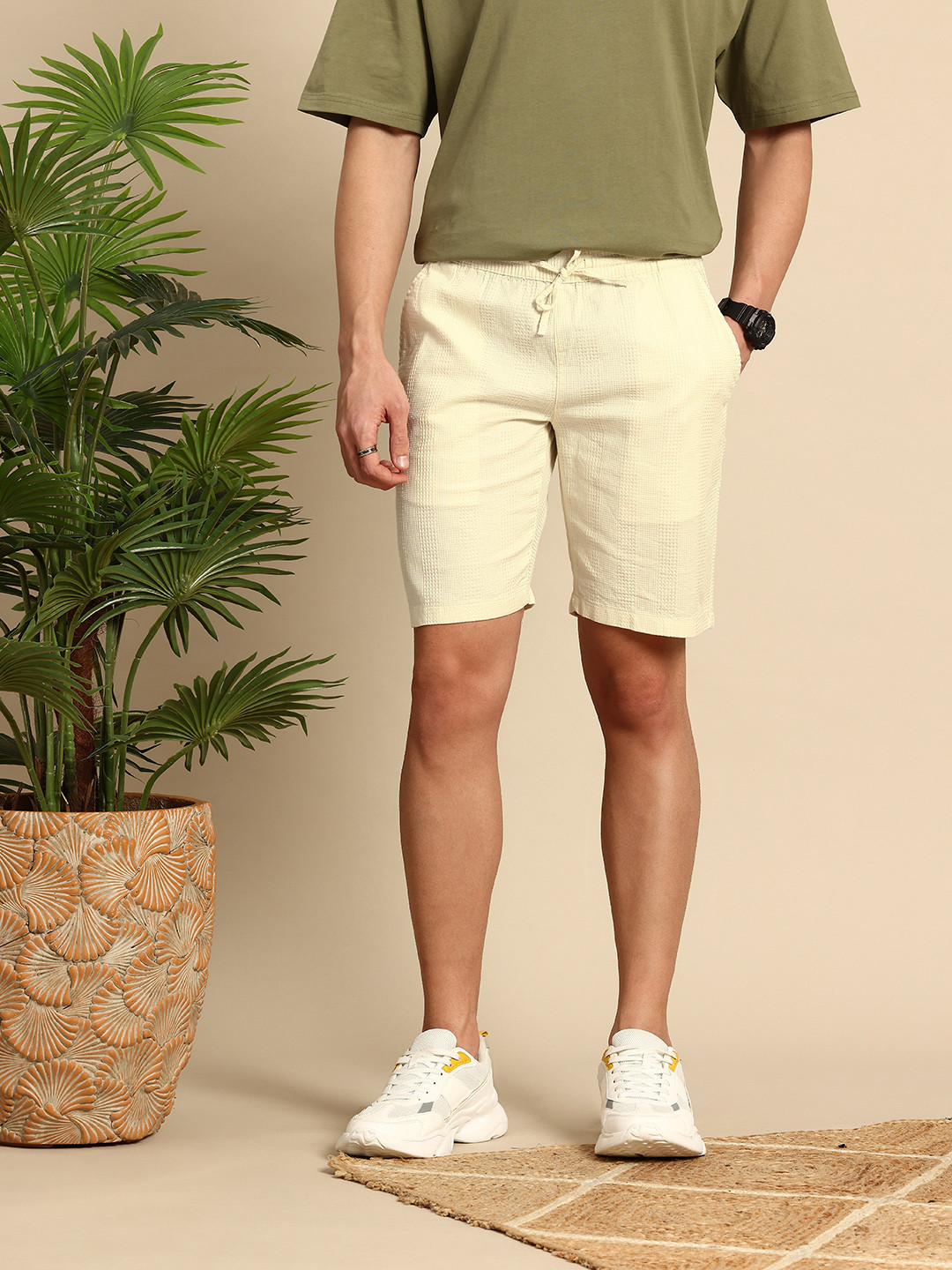 Mast & Harbour Men Self Designed Regular Shorts
