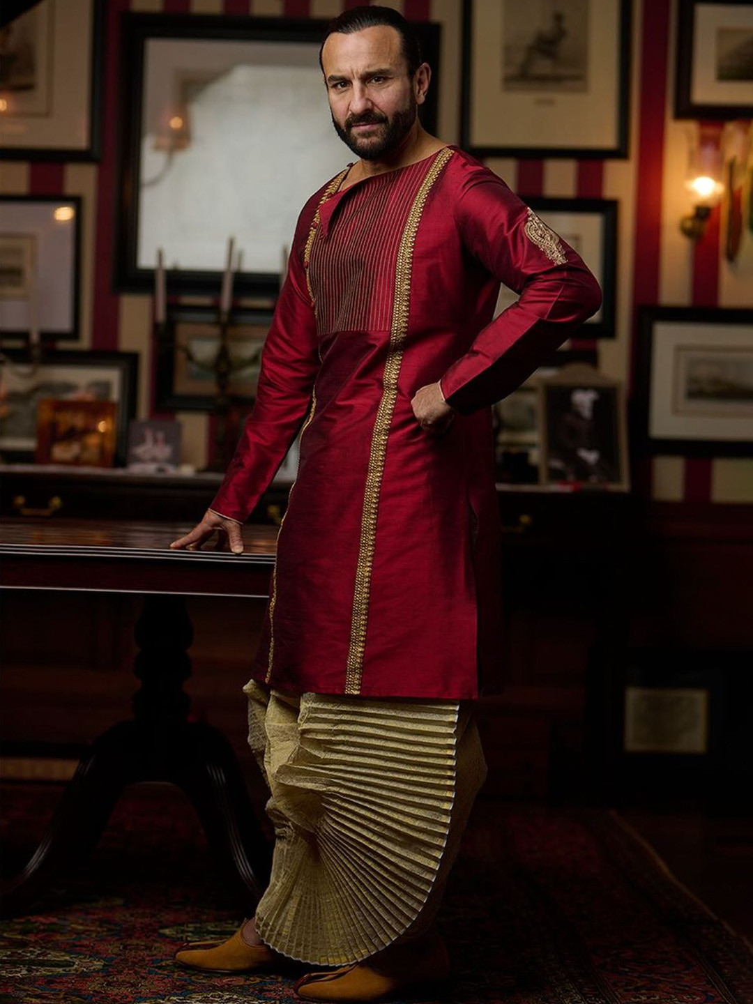 House of Pataudi Jashn Ethnic Motifs Embroidered Zari Work Angrakha Style Kurta