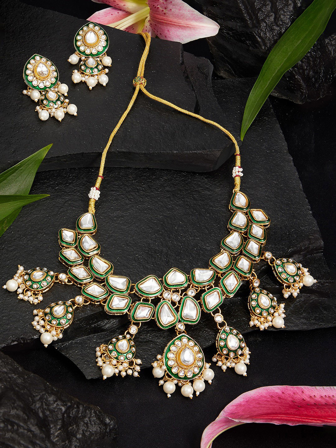 Zaveri Pearls Gold Plated Meenakari Stone Studded & Beaded Jewellery Set