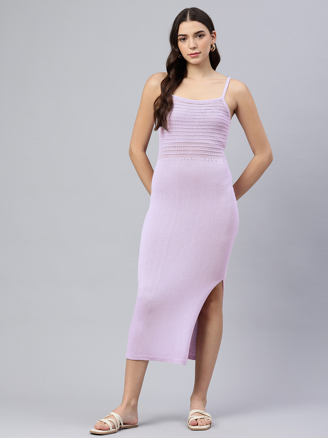 London Rag Sheath Side Slit Midi Dress