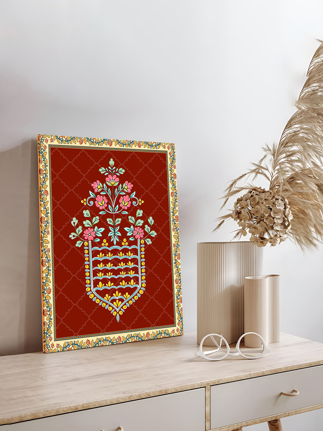 Art Street Indian Folk Vintage Wall Art, Stretched Canvas Classic Botanical Painting