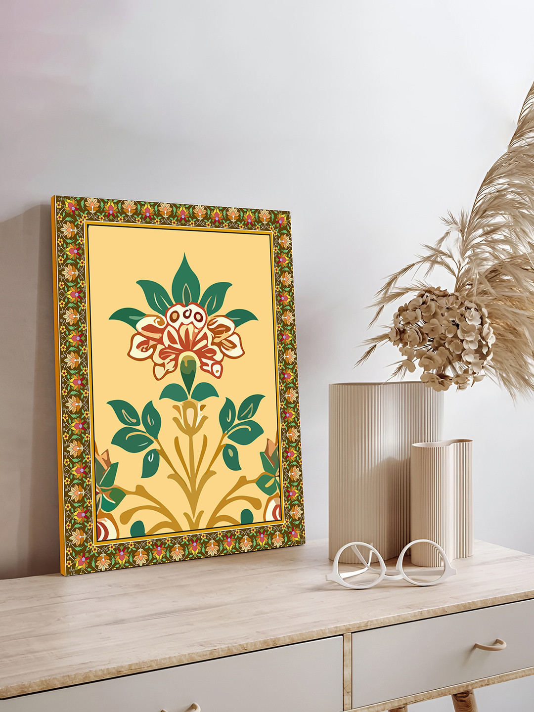 Art Street Indian Folk Floral Canvas Wall Rectangle Paintings Wall Art -16 x 12 In