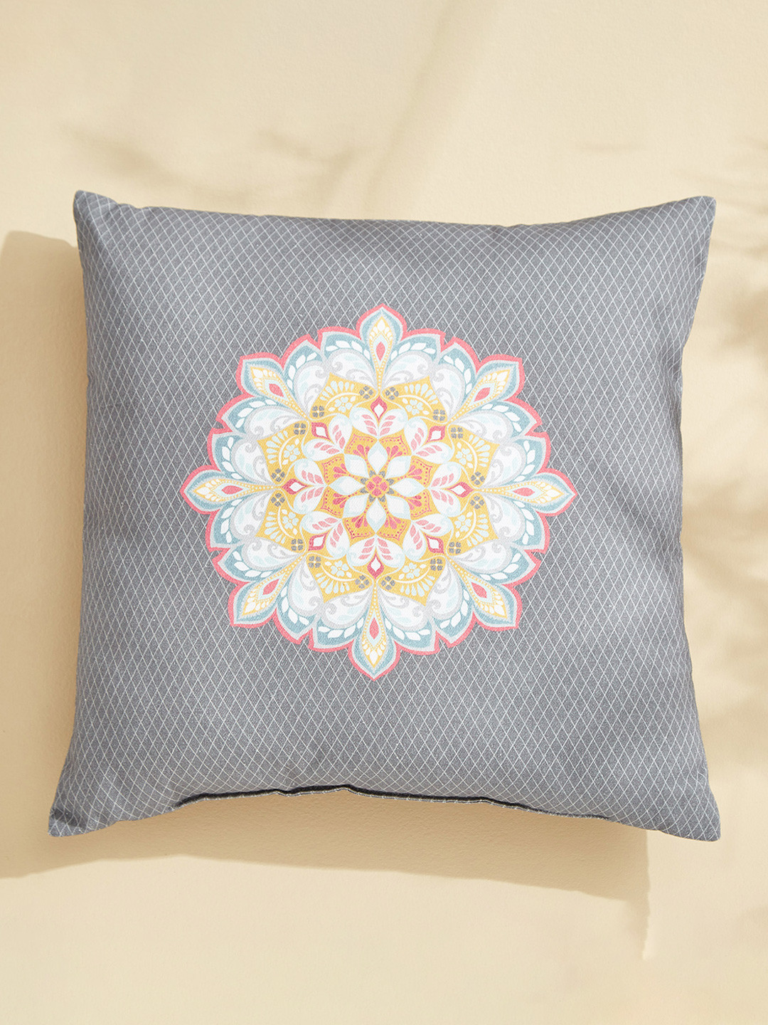Home Centre Amaya Mandala Grey & White Floral Printed Cotton Filler Cushion