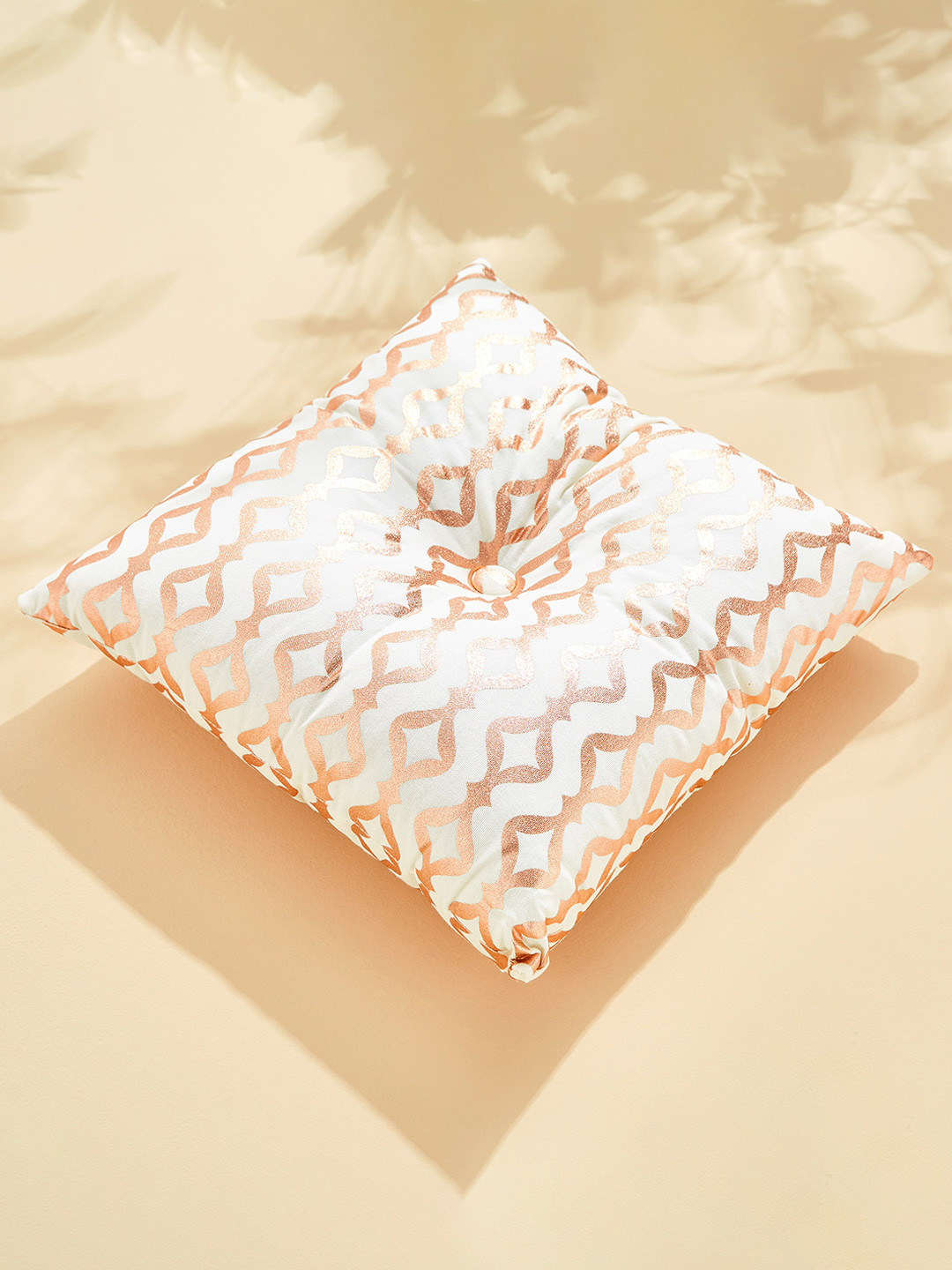 Home Centre Corsica Dazzle White & Brown Printed Square Shaped Pre-Filled Cushion